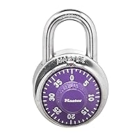 Master Lock Combination Locker Lock, Combination Padlock for Gym and School Lockers, Purple Dial Lock, 1514D
