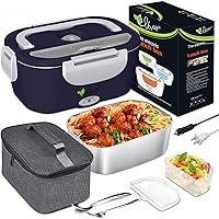 Vovoir Electric Heating Lunch Box 110V/24V/12V 3 in 1 Portable Food Warmer Lunch Heater for Car Truck Home Work,Heated Lunch Boxes for Adults-Leak Proof,Removable Stainless Steel Food Container