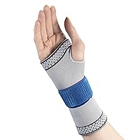 CHAMPION Elastic Wrist Support Compression Sleeve with encircling Strap, Grey, Small