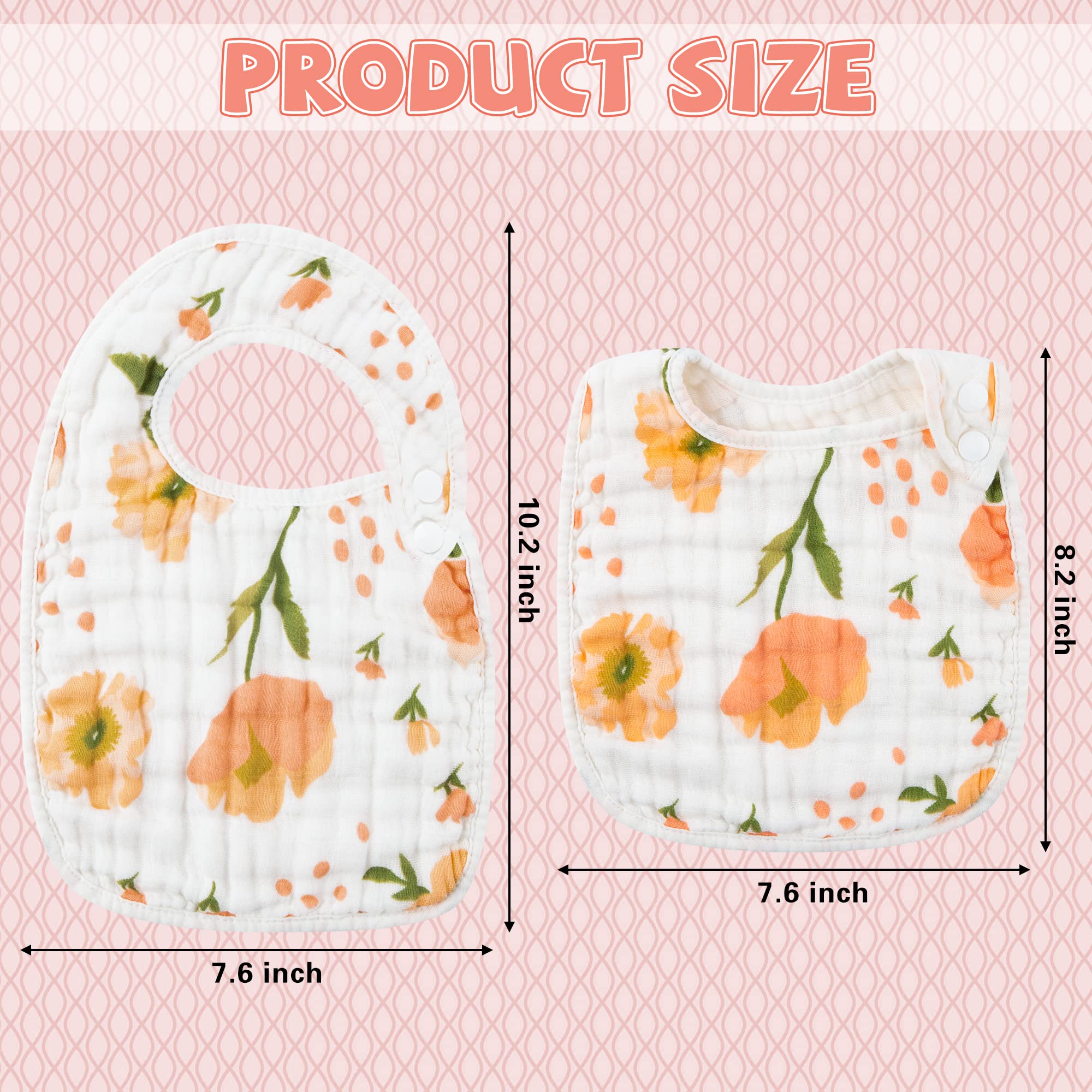 Zainpe 6Pcs Snap Muslin Cotton Bibs for Baby