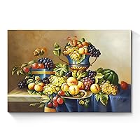 Fruit Artwork Vintage Wall Art Kitchen Fresh Fruits and Vegetable Picture Colorful Watercolor Canvas Print Countryside Farmhouse Artwork Abstract Contemporary Modern Painting for Dining Room