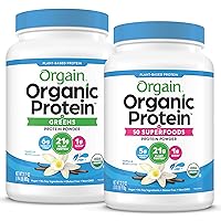 Orgain Organic Vegan Protein Powder + Greens, Creamy Chocolate Fudge (1.94lb) Organic Protein + Superfoods Powder, Vanilla Bean (2.02lb) Bundle