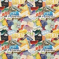 J9400A Multi Colored Collage of Words Linen Look Novelty Upholstery Fabric by The Yard- Closeout