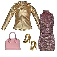 Clothes Gold Pink Fashion Pack for 12 inch Fashion Doll Rose Gold Dress & Jacket Set