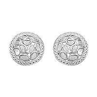 0.70ctw natural polkislicediamond handmade halo round disk stud earrings - 925 sterling silver