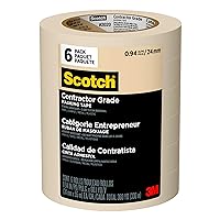Scotch Contractor Grade Masking Tape, Tan, Tape for General Use, Multi-Surface Adhesive Tape, 0.94 Inches x 60.1 Yards, 6 Rolls