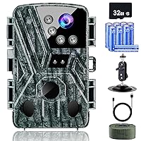 KJK 4K 32MP Trail Camera, Game Camera with Night Vision 0.1s Trigger Time Motion Activated 120°Wide Lens, IP66 Waterproof Hunting Camera with 42pc No Glow Infrared LED 2.4''LCD for Wildlife Monitoring