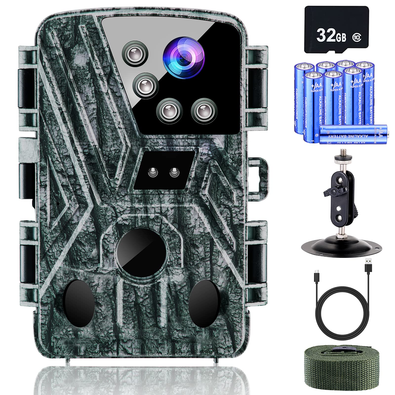KJK 4K 32MP Trail Camera, Game Camera with Night Vision 0.1s Trigger Time Motion Activated 120°Wide Lens, IP66 Waterproof Hunting Camera with 42pc No Glow Infrared LED 2.4''LCD for Wildlife Monitoring