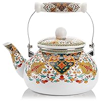2.6 Quart Enamel Tea Kettle Stovetop, Vintage Anti Rust Teapot Enameled Teakettle with Porcelain Cool Handle, Hot Water Kettle, Retro Decor, No Whistling