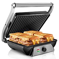 3-in-1 Electric Indoor Grill - Panini Press with Non-Stick Cooking Plates, Opens 180-Degree Gourmet Sandwich Maker, Floating Hinge Fits All Foods, Panini Press Grill with Grease Tray