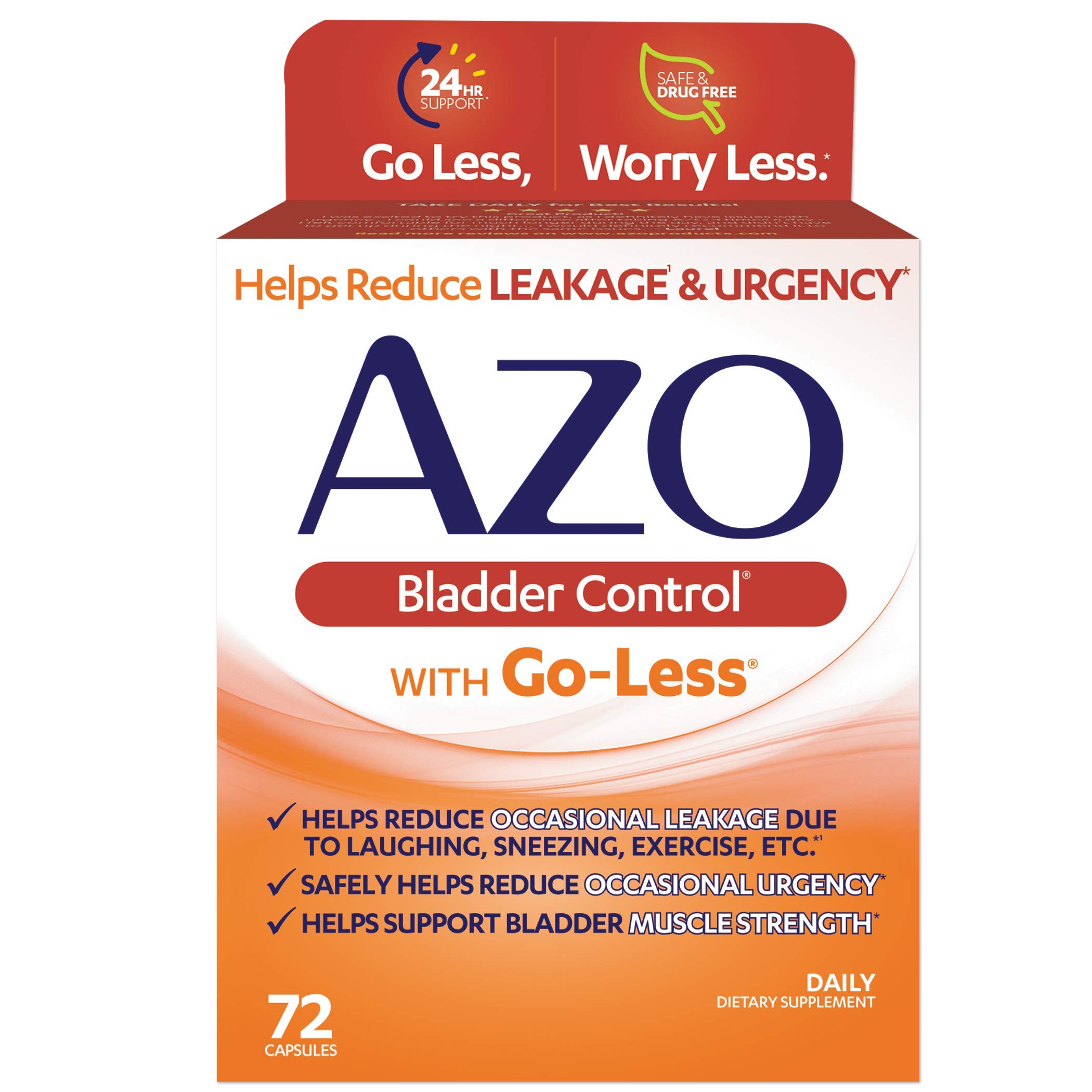 AZO Bladder Control with Go-Less Daily Supplement | Helps Reduce Occasional Urgency* | Helps reduce occasional leakage due to laughing, sneezing and exercise††† | 72 Capsules