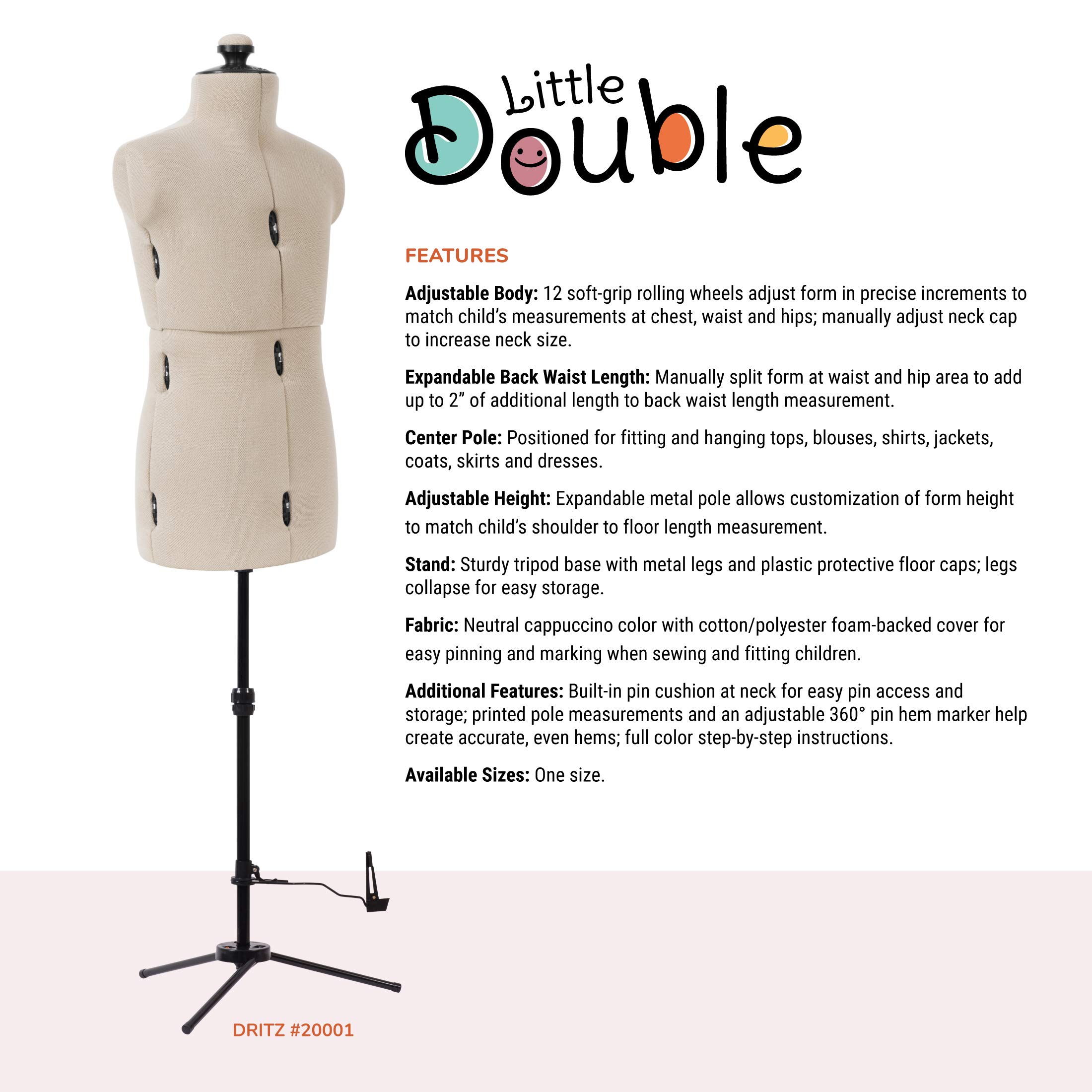 Dritz Little Double Adjustable Dress Form, Child, Beige - 20001