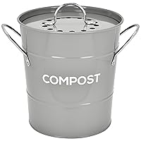 Indoor Kitchen Compost BIN by Spigo, Great for Food Scraps, Includes Charcoal Filter for Odor Absorbing, Removable Clean Plastic Bucket, Handles, Durable Stainless Retro Design, 1 Gallon, Grey