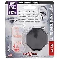 SureFire EP4 Sonic Defenders Plus filtered Earplugs, triple flanged design, reusable, Clear, Medium