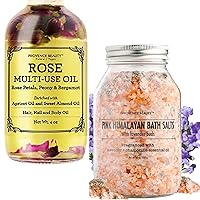 Provence Beauty Rose Multi-Use Oil for Face, Body and Hair - Organic Blend of Apricot, Vitamin E - Pink Himalayan Bath Salt with Lavender - 100% Natural Aromatherapy and Relaxation - Lavender Grapefru
