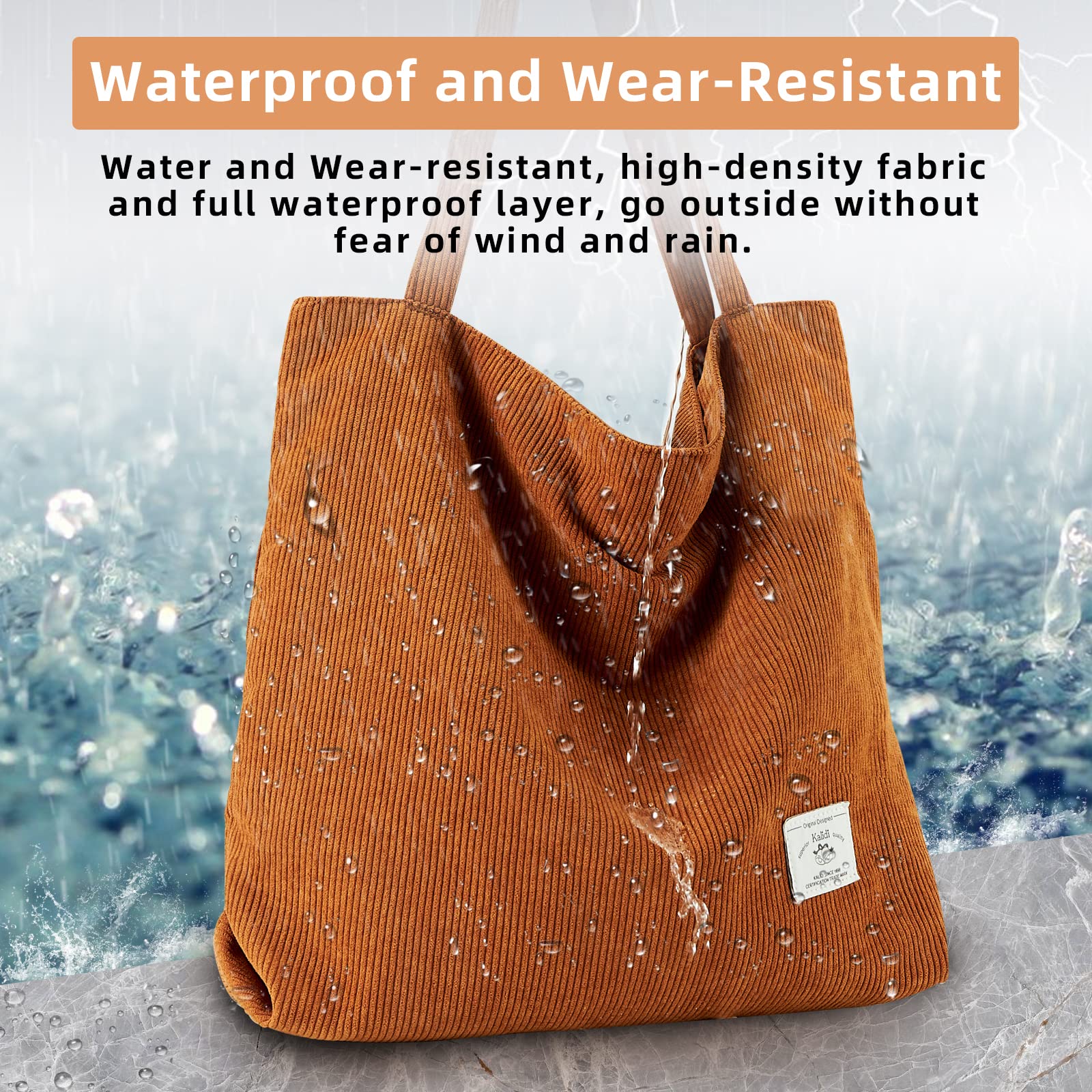 KALIDI Women Corduroy Tote Bag Zipper Casual Tote's Handbag Big Capacity Shoulder Bag with Pockets