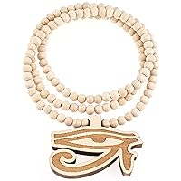 Eye Of Ra Wood Pendant 36 Inches Long Beaded Necklace