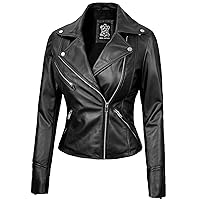 Decrum Black Leather Biker Jackets Women - Womens Moto Jacket [1301434] | NINFA, L