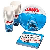 Silver Buffalo Jaws Paper Plates Cups Napkins Party Pack Set, 60 Piece