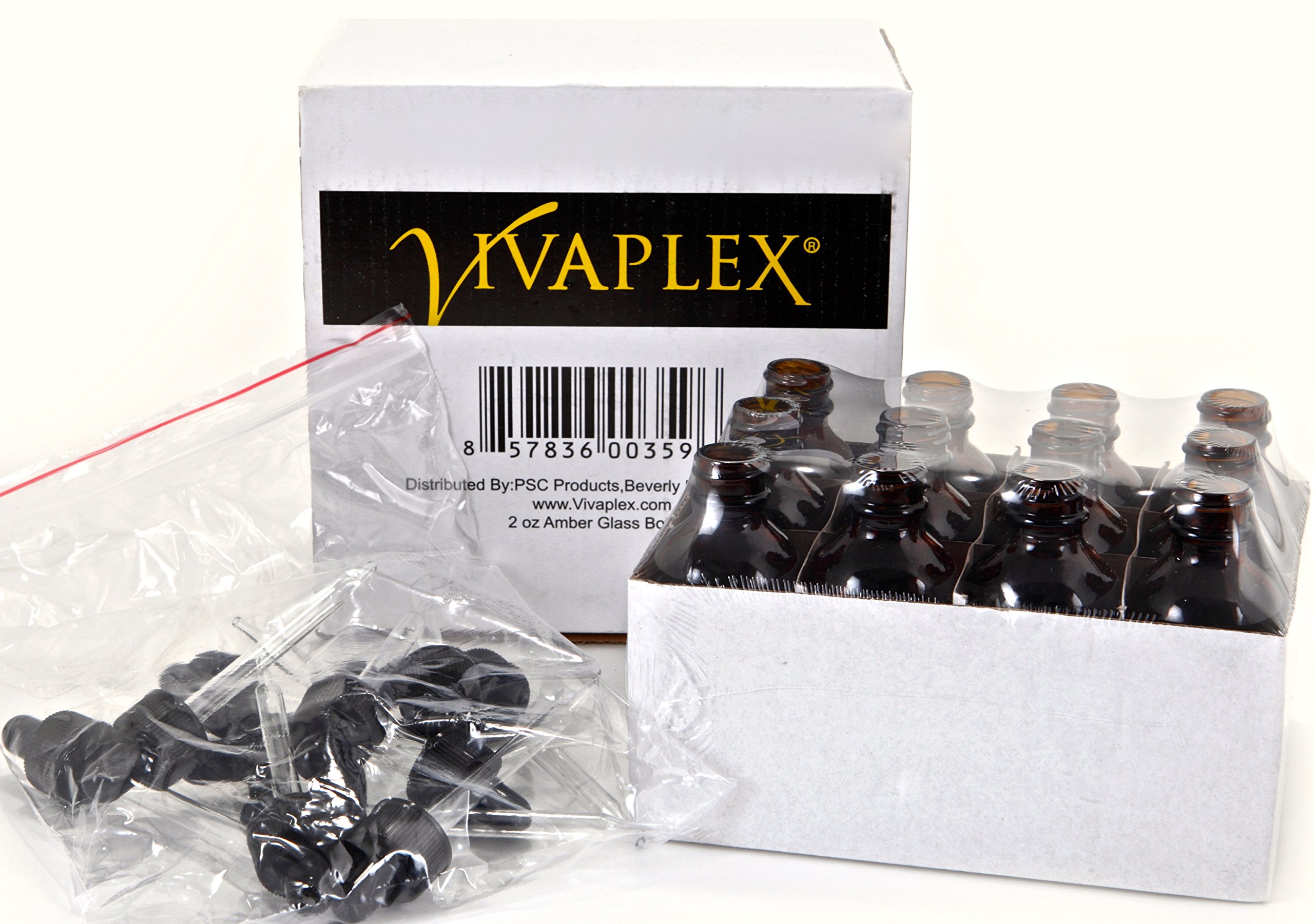 Vivaplex 12, Amber, 2 oz Glass Bottles, With Glass Eye Droppers