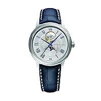 RAYMOND WEIL Maestro Men's Automatic Watch, Moon Phase Functions, Visible Balance Wheel, Silver Dial, Roman Numerals, Stainless Steel, Blue Leather Strap, 39.5 mm (Model: 2240-STC-00655)
