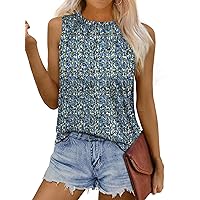 WIHOLL Womens Summer Tank Tops Pleated Round Neck Sleeveless Tops for Women Casual Flowy