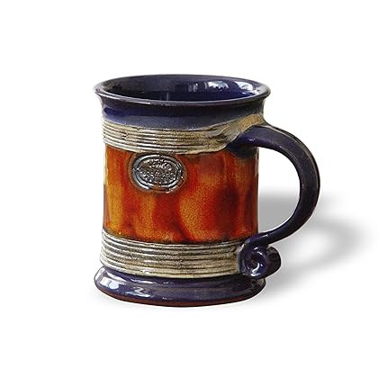 Blue and Orange Wheel Thrown Pottery Coffee or Tea Mug