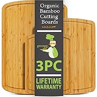 Organic Bamboo Cutting Board Set of 3 with Lifetime Replacements - Wood Cutting Board Set with Juice Groove - Wooden Chopping board Set for Kitchen, Meat and Cheese - Single Tone