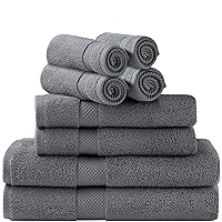 Simpli-Magic Towel Set, 2 Bath Towels, 2 Hand Towels, and 4 Washcloths (8 Piece Set), Ring Spun Cotton Highly Absorbent Towels for Bathroom, Shower (Gray)