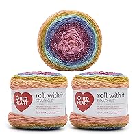 Red Heart Roll with It Sparkle Cactus Flower Yarn - 3 Pack of 5.3oz/150g - Blend - 4 Medium (Worsted) - 561 Yards - Knitting/Crochet