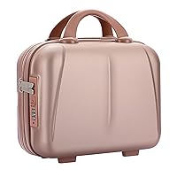 Portable Hard Shell Cosmetic Travel Case, Travel Hand Luggage with Elastic Band, ABS Carrying Makeup Case Suitcase with Clip-on Function, Rose Gold