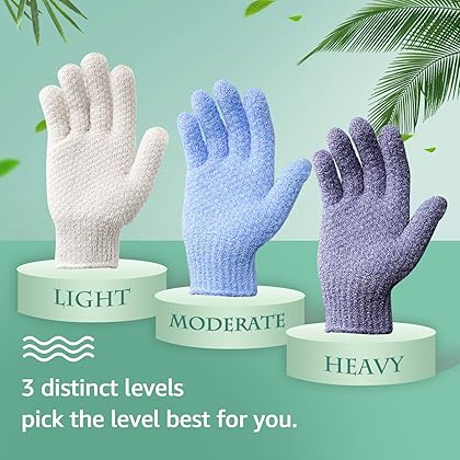 Evridwear Exfoliating Dual Texture Bath Gloves for Shower, Spa, Massage and Body Scrubs, Dead Skin Cell Remover, Gloves with Hanging Loop (1 Pair Heavy Glove)