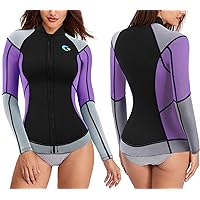 CtriLady Wetsuit Top 1.5mm High-Necked Women Wetsuit Long Sleeve Jacket Neoprene Wetsuits with Front Zipper for Swimming Diving Surfing Boating Kayaking Snorkeling