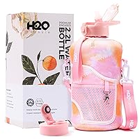 H2O Capsule 2.2L Half Gallon Water Bottle with Storage Sleeve and Removable Straw – BPA Free Large Reusable Drink Container with Handle - Big Sports Jug, 2.2 Liter (74 Ounce), Warm TieDye