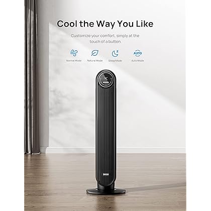 Dreo Tower Fan for Bedroom, 24ft/s Velocity Quiet Cooling Fan, 90° Oscillating Fans for Indoors with 4 Speeds, 4 Modes, 8H Timer, Bladeless Fan, Standing Floor Fans, Black, Nomad One (DR-HTF007)