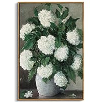 InSimSea Framed Flower Wall Art Home Decor, 24x36in White Hydrangea Paintings Canvas Prints, Botanical Large Hanging Art Prints Floral Room Decor for Living Room Bathroom Office