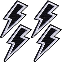PAGOW 4 Pcs Lightning Bolt Iron on Patch, Sew on Embroidered Patches, Black Iron on Patches for Hats Clothes Motorcycle Jackets Backpacks, Lightning Bolt Decor, DIY Appliques Decoration (2.5x1 Inch)