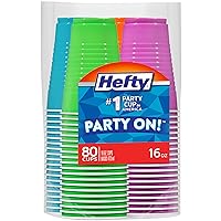 Hefty Party On Disposable Plastic Cups, Assorted, 16 Ounce, 80 Count