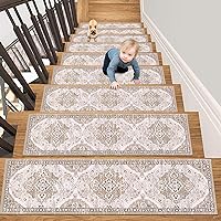 HEBE Non Slip Carpet Stair Treads for Wooden Steps Set of 15, 8''X30'' Indoor Staircase Step Treads Reusable Rubber Runner Mats for Dogs and Kids, Stairway Grip Step Treads Carpet