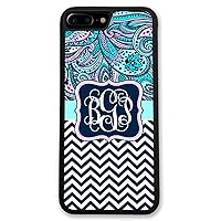 iPhone 7 Plus, Phone Case Compatible with iPhone 7 Plus [5.5 inch] Blue Pink Paisley Chevrons Monogram Monogrammed Personalized IP7P