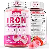 Iron Filled Gummies 26mg for Women Men- Non-Constipating- High Absorption Chelated Bisglycinate Iron with Vitamin C, Folate, B12 for Iron Deficiency & Anemia, Energy, Iron Supplement Gummies, 120Cts