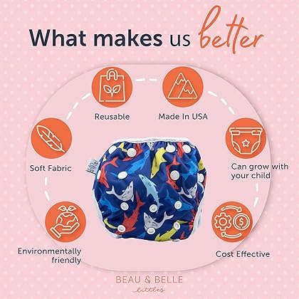Eco-Friendly Reusable Baby Swim Diapers (Sizes N–5) – Adjustable, Easy-Wash Nageuret Reusable Swim Diaper Kids Soft, Breathable, Waterproof Swim Wear for Baby & Newborn! (Sea Friends)
