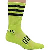 Neon Yellow and Black Triple Stripe Performance Crew Socks