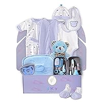20 Piece Baby Gift Set (Blue), Newborn Baby Gift Set, Baby Clothes, Teddy Bear, Pacifier, Baby Grooming kit, Gifts for a New Baby Boy, Baby Boy Newborn Essentials