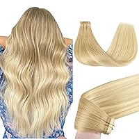 GOO GOO Tape in Hair Extensions Human Hair, 18AT60A Pearl Ash Blonde Highlights, 20inch 50g 20pcs, Thick Ends Straight Seamless Tape in, Invisible Tape in Hair Extensions Human Hair