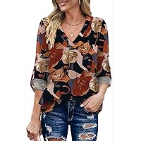 XIEERDUO 3/4 Sleeve Blouses for Women Business Casual V Neck Chiffon Shirts Tops