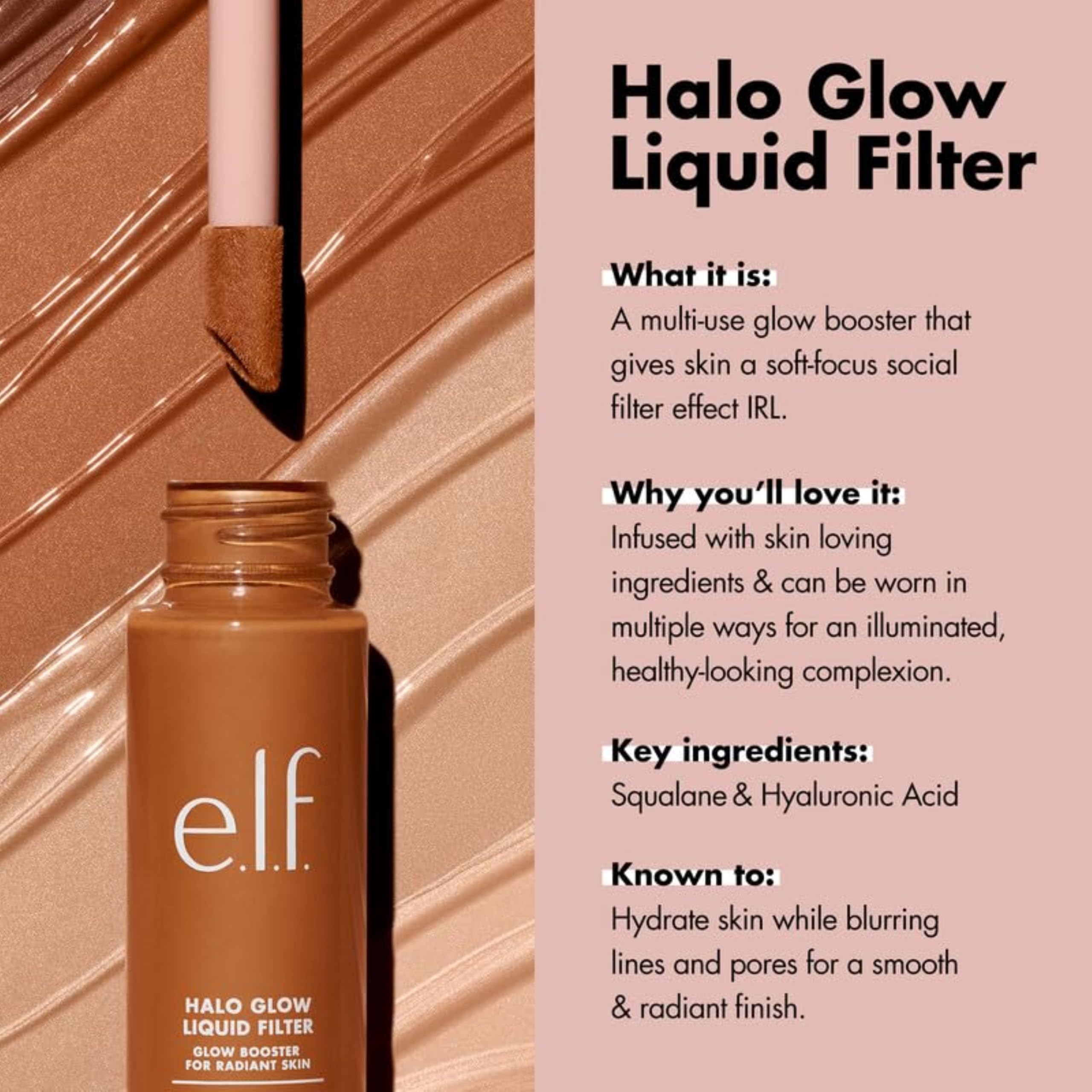 e.l.f. Halo Glow Liquid Filter, Complexion Booster For A Glowing, Soft-Focus Look, Infused With Hyaluronic Acid, Vegan & Cruelty-Free, 0 Fair