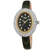Burgi Swarovski Crystals Oval Watch – Genuine Swarovski Studded Double Row Crystals, Patent Leather Strap, 12 Crystal Markers On Mother of Pearl Dial - Mother's Day Gift- BUR234