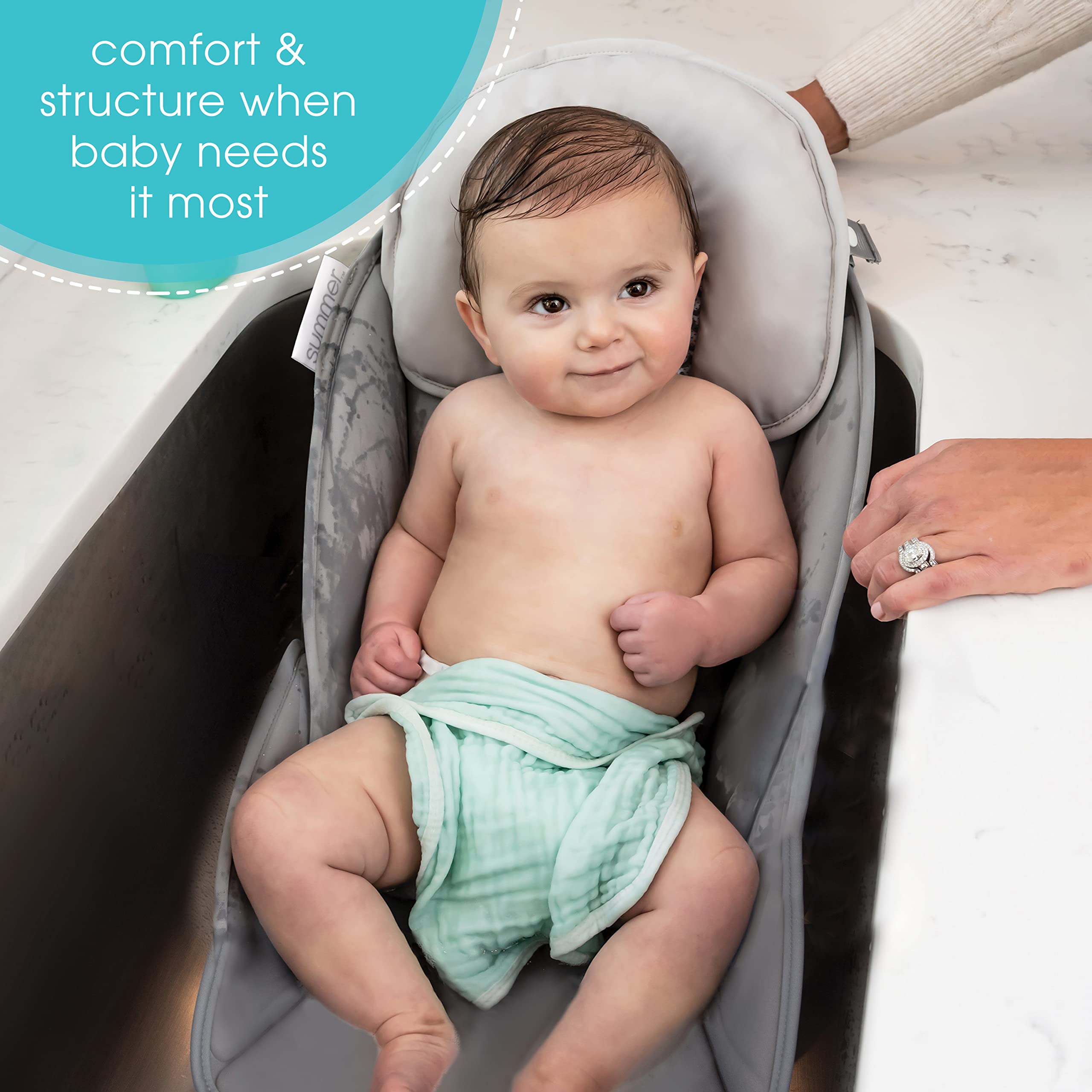 Summer® Snug Support in-Sink Bather – Bathe Newborns up to 6 Months with Confidence Right in The Sink - Compression-Molded Foam Baby Bath Sink Cushion is Adjustable and Includes Anti-Slip Grips