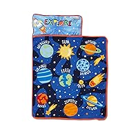 Funhouse Explore Planets & Outer Space Kids Nap Mat Set – Includes Pillow And Fleece Blanket – Great For Boys Napping during Daycare Or Preschool - Fits Toddlers, Blue
